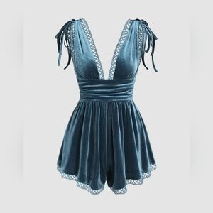 NWT Velvet Deep V Drawstring Playsuit by Cider